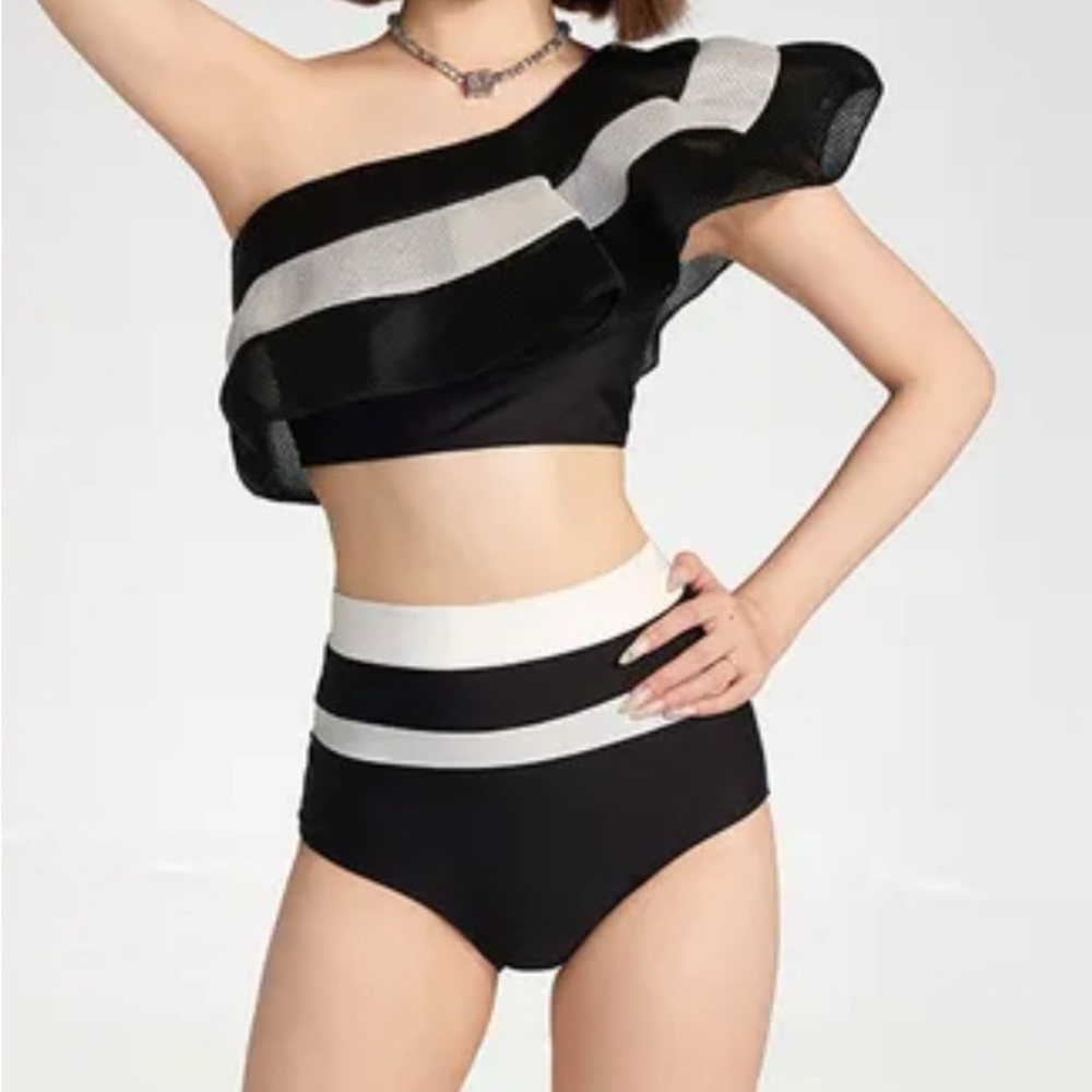 Chic Black and White Striped Two-Piece Set